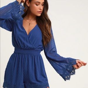 NWT Lulu’s Meadowlake Blue Swiss Romper